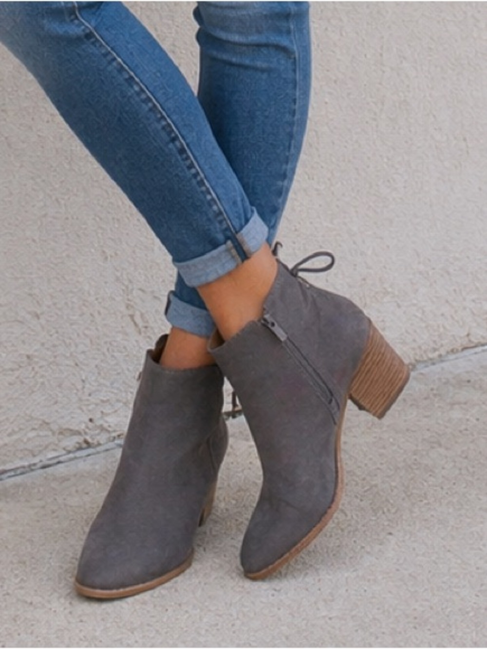 Lucky Brand Gray Suede Ankle Booties with Block Heel